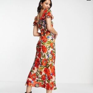 Topshop tie front bright floral midi dress